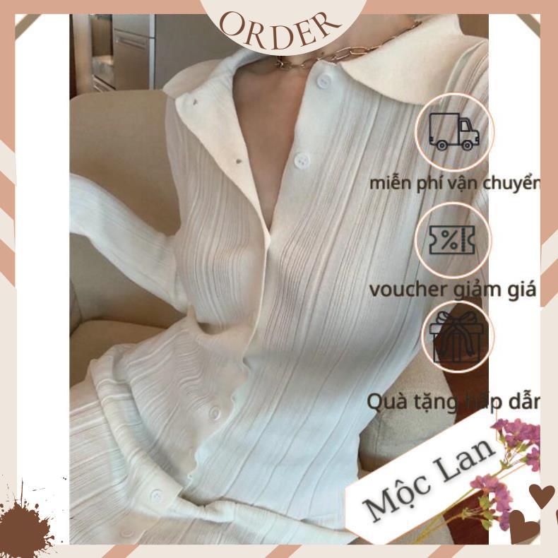 (MộcLan ORDER) Váy polo body tay dài màu trắng dệt kim phong cách Hàn Quốc 2021 AH1021 | BigBuy360 - bigbuy360.vn
