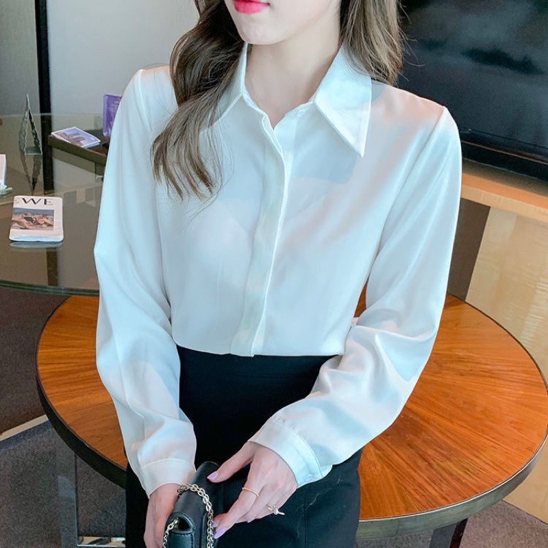 Áo Sơ Mi Nữ Trắng Tay Dài Cao Cấp Mola Sơmi Công Sở Hàn Quốc Đi Học Đi Làm Màu Trắng Đen Kem Hàng Thiết Kế Không Nhăn
