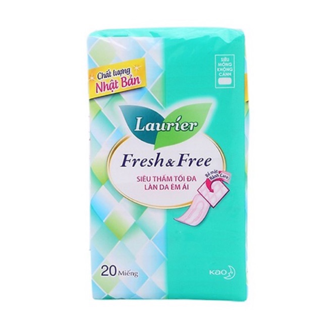 BĂNG VỆ SINH LAURIER FRESH & FREE SIÊU MỎNG KHÔNG CÁNH/ CÓ CÁNH 20 MIẾNG