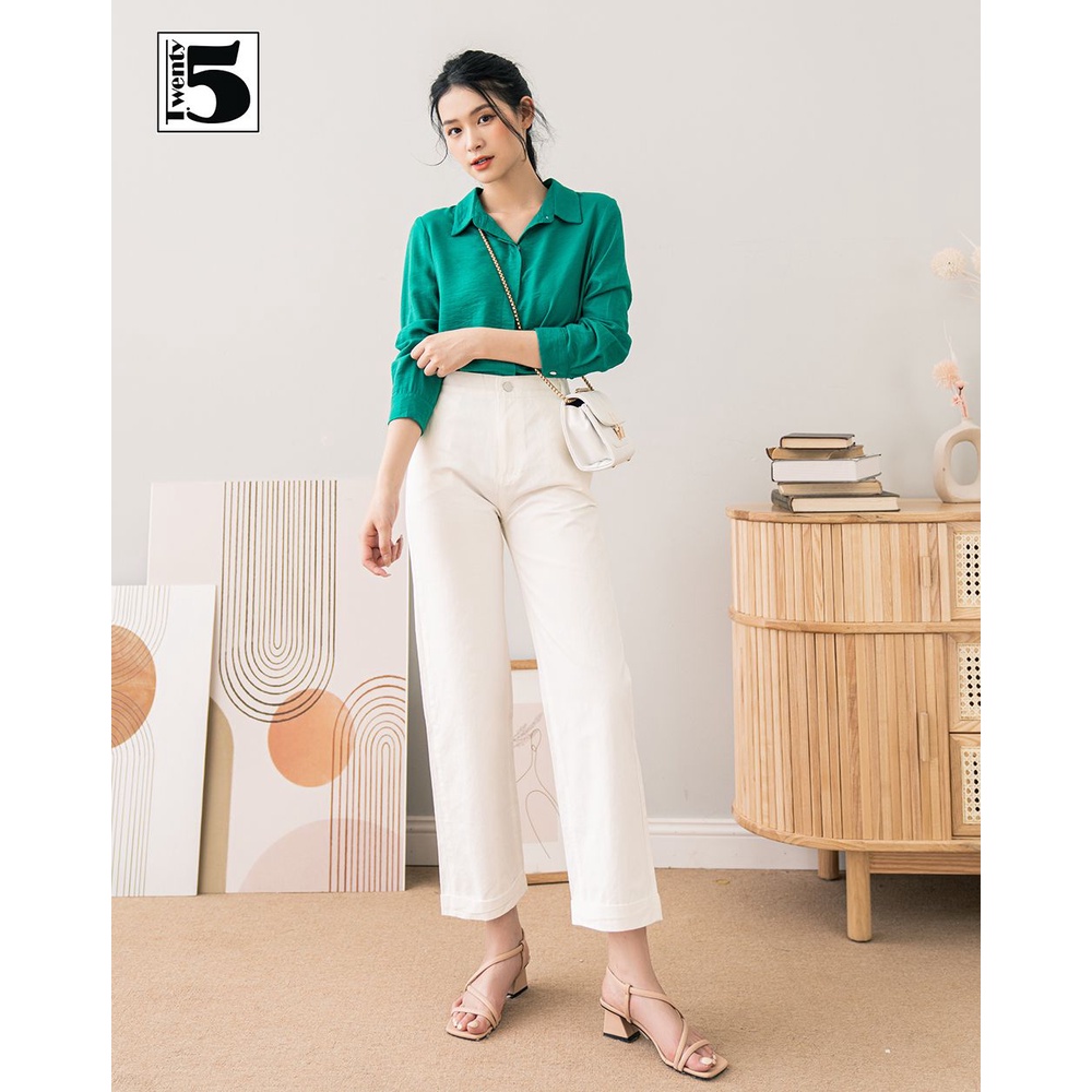 Quần jeans nữ ống suông đứng trơn màu gập gấu Twentyfive 4154