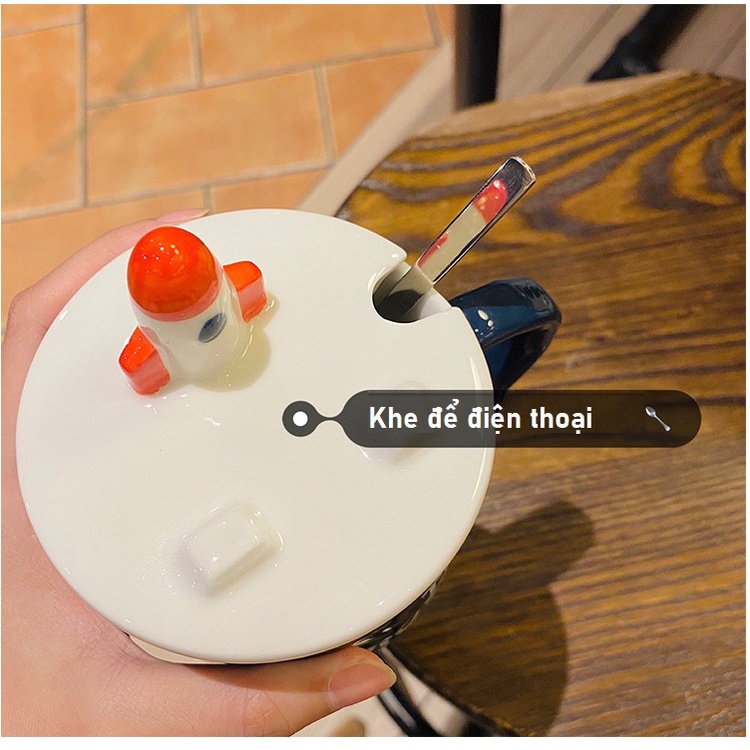 [HOT] Cốc sứ du hành vụ trụ có tặng kèm thìa inox 400ml