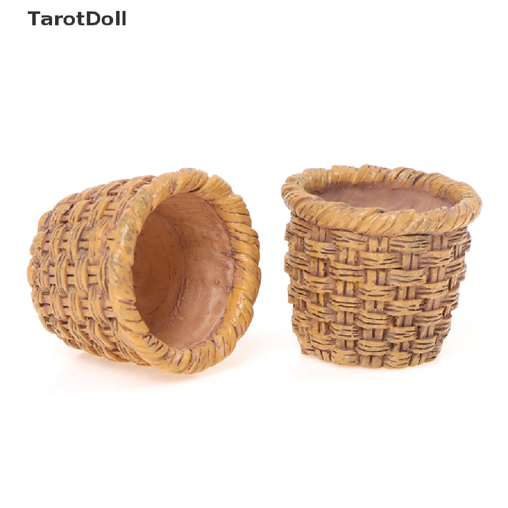Bộ 2 Giỏ Đan Mây Thủ Công Mini Đựng Rau Củ Quả Tỉ Lệ 1 / 12 Trang Trí Nhà Búp Bê