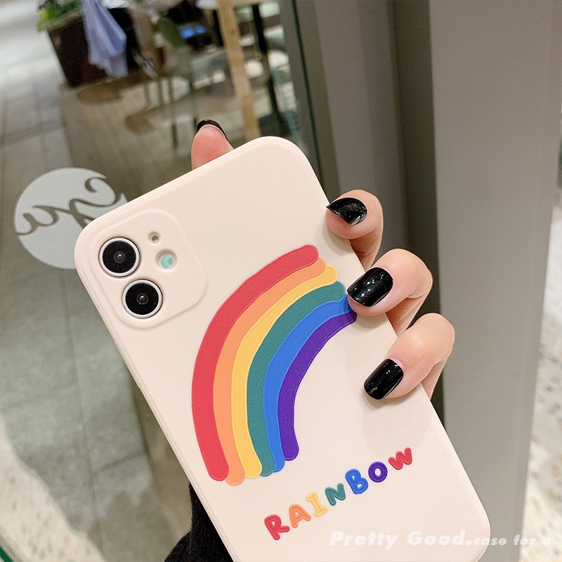 (SIÊU RẺ) Ốp lưng iphone màu kem cầu vồng rainbow 7plus/8/8plus/x/xr/xs/11/12/13/pro/max/plus/promax