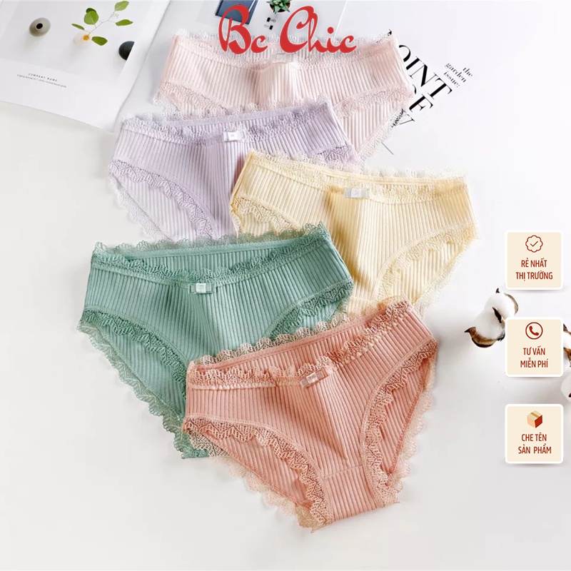 Quần Lót Nữ , Quần Lót Nữ cotton gân tăm viền ren siêu mềm mịn thoáng mát mã Q115 BC_CHIC LINGERIE