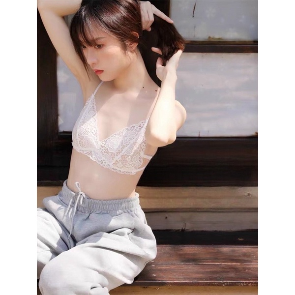 Áo Bra Ren Đệm Mỏng Không Gọng Dây Chéo Lưng Gợi Cảm _ Áo Lót ren hoa cài sau Mặc nhà Thoải mái 3008