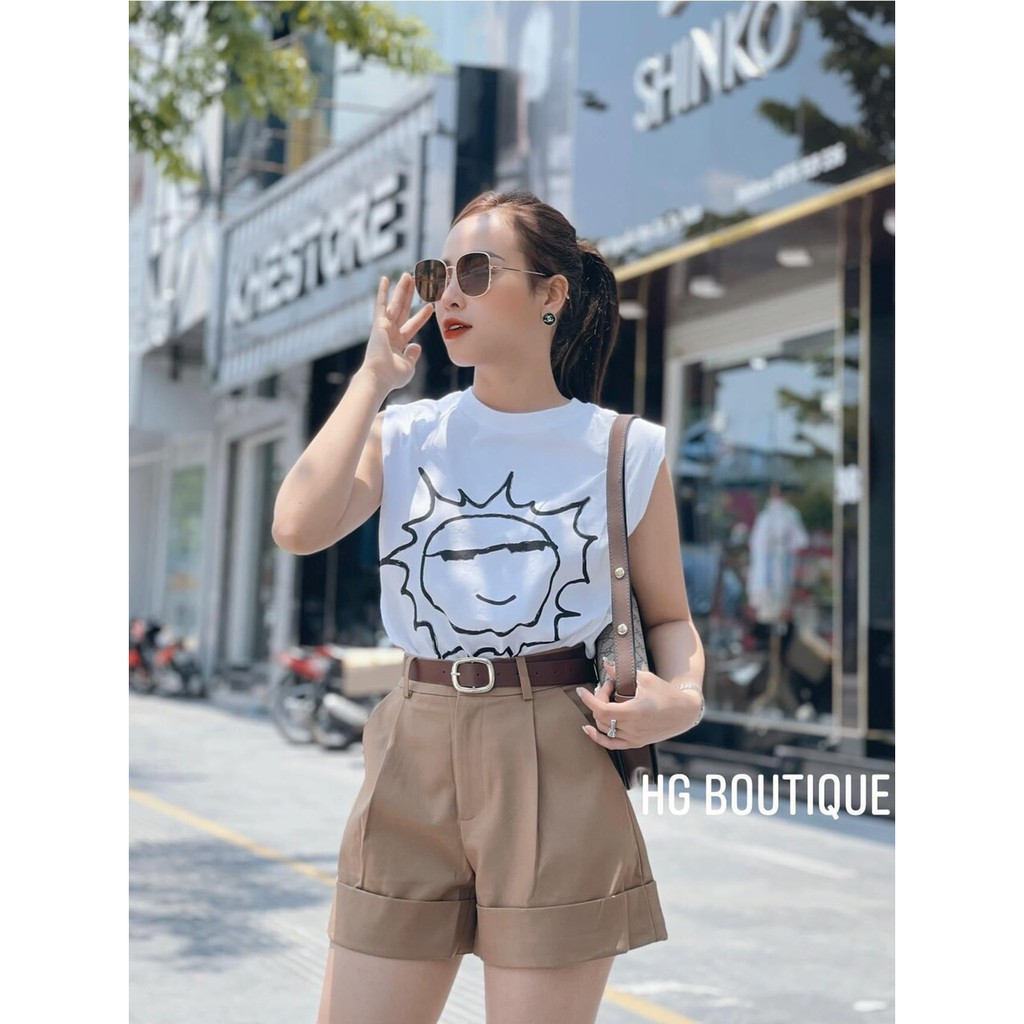 Set Đồ Nữ, Set Áo Sát Nách Mặt Trời Mix Quần Short Thô Dáng Basic Hàng Loại 1 (Tặng kèm thắt lưng)