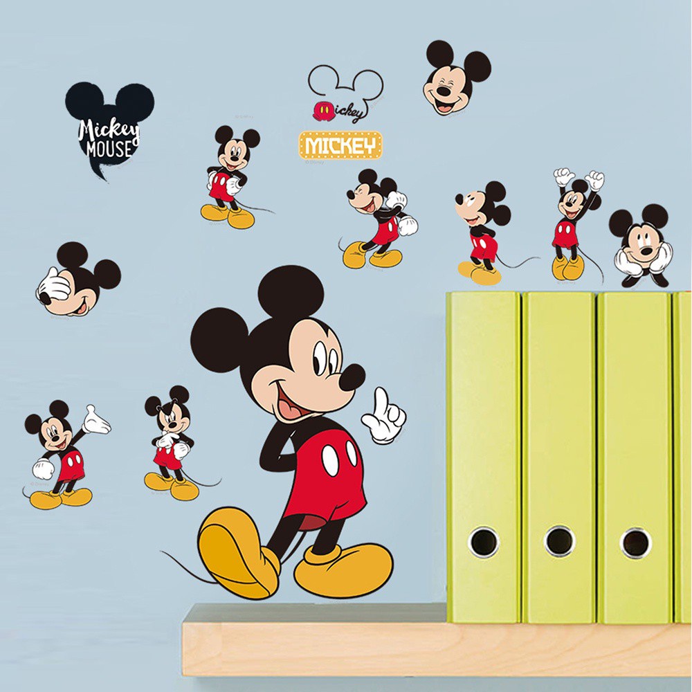 Sticker Dán Tường Họa Tiết Hoạt Hình Mickey Minnie Dễ Thương Chống Thấm Nước Diy81