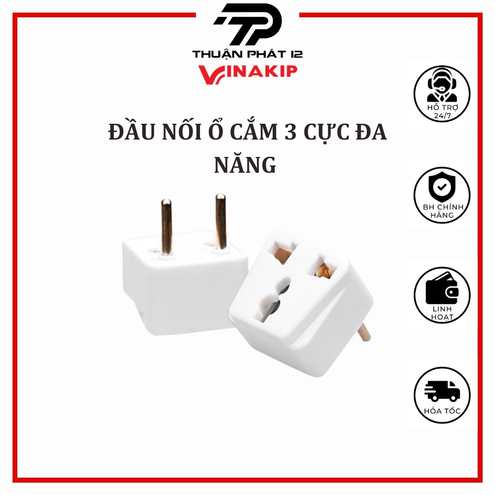 Ổ Cắm Điện Chuyển Đổi Phích Cắm Từ 3 Chân Thành 2 Chân VINAKIP, Phích Điện Chuyển Đổi 3 Chấu Sang 2 Chấu