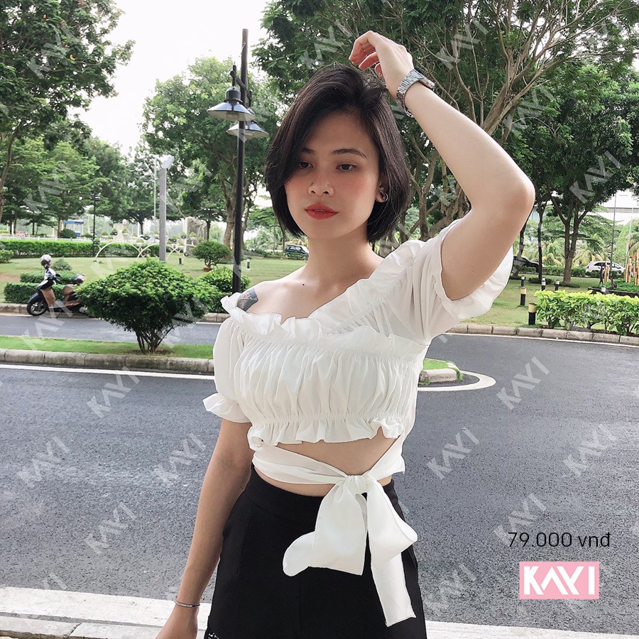 [Mã FAMAYWA giảm 10K đơn 50K] Áo croptop đắp chéo nơ eo - A018 | WebRaoVat - webraovat.net.vn