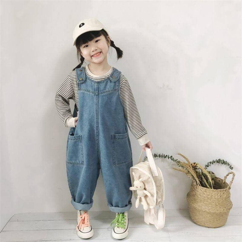 Hàng Mới Về Quần Yếm Denim Dáng Rộng Thoải Mái Thời Trang Xuân Thu Hàn Quốc Cho Bé