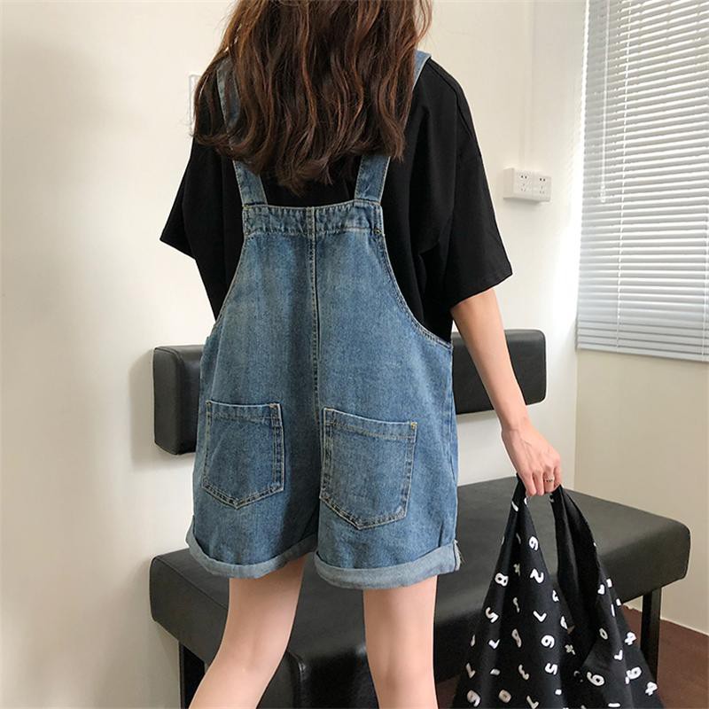 ❅Xuân / Hè 2021 phong cách mới đã giặt và mặc quần yếm denim mỏng cho phụ nữ short cuộn tròn nhỏ 150cm