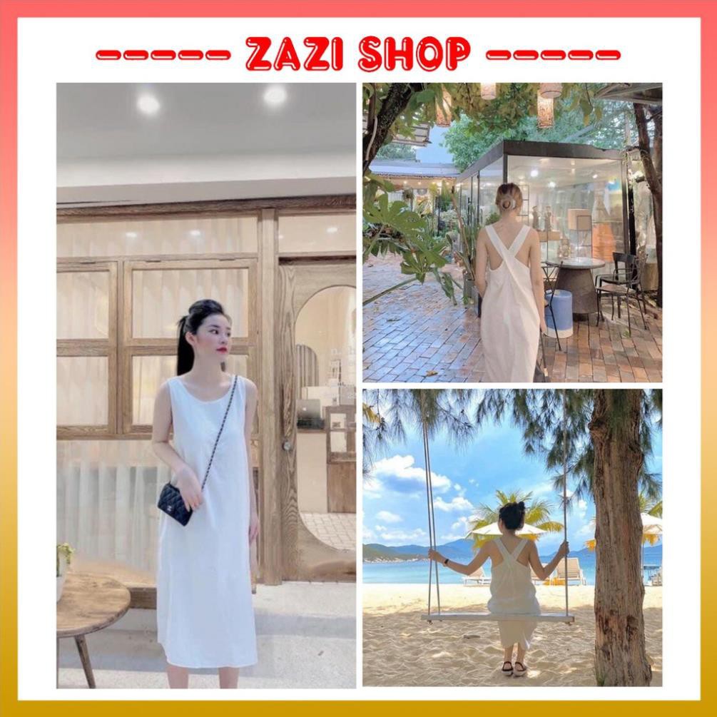 Đầm đi biển maxi hở lưng 💎 Váy đi biển maxi đan chéo lưng 💎 Đầm maxi trắng siêu xinh - ZaZi HD05 new
