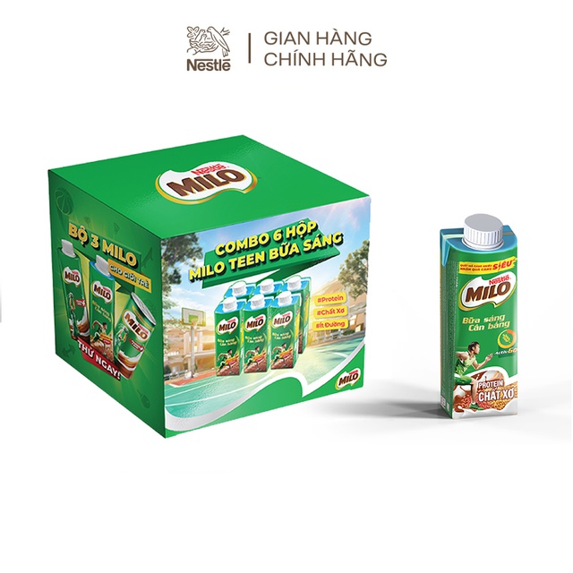 Sữa lúa mạch Nestlé MILO Teen Bữa Sáng lốc 6 hộp x 200 ml (6x200ml)