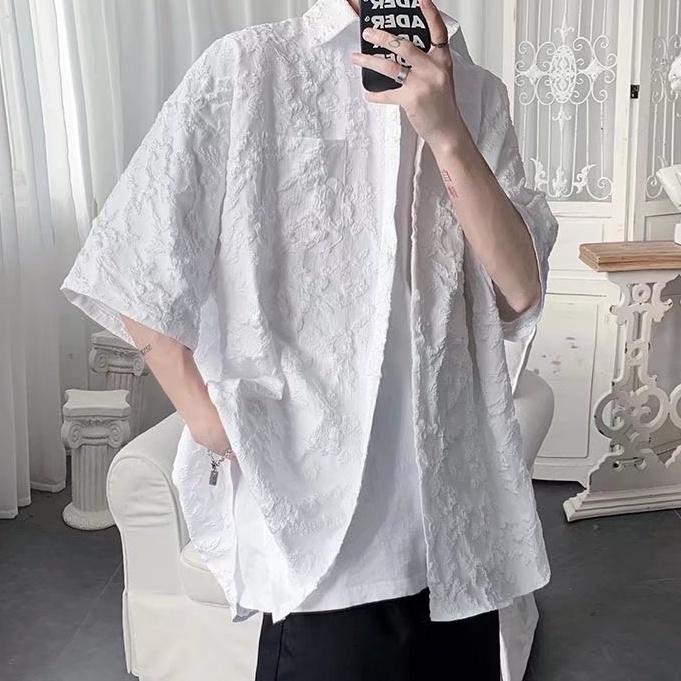 Áo Sơ Mi Ngắn Tay Dáng Rộng Thời Trang Mùa Hè Hàn Quốc Dành Cho Nam
