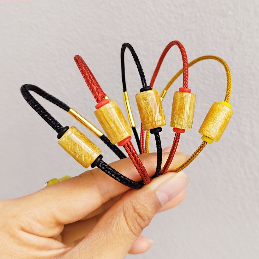 Vòng tay lu thống thach anh tóc vàng hợp mệnh kim thổ, chiêu tài hút lộc, may mắn - Tuệ Lâm