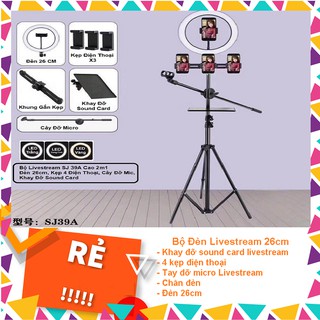[ Mẫu Mới Nhất 2020 ] Cây Livestream 3 Chân Có Đèn Cao 2m1 Có Giá Đỡ 4 Điện Thoại - Cây Đỡ Micro - Khay Đỡ Sound Card