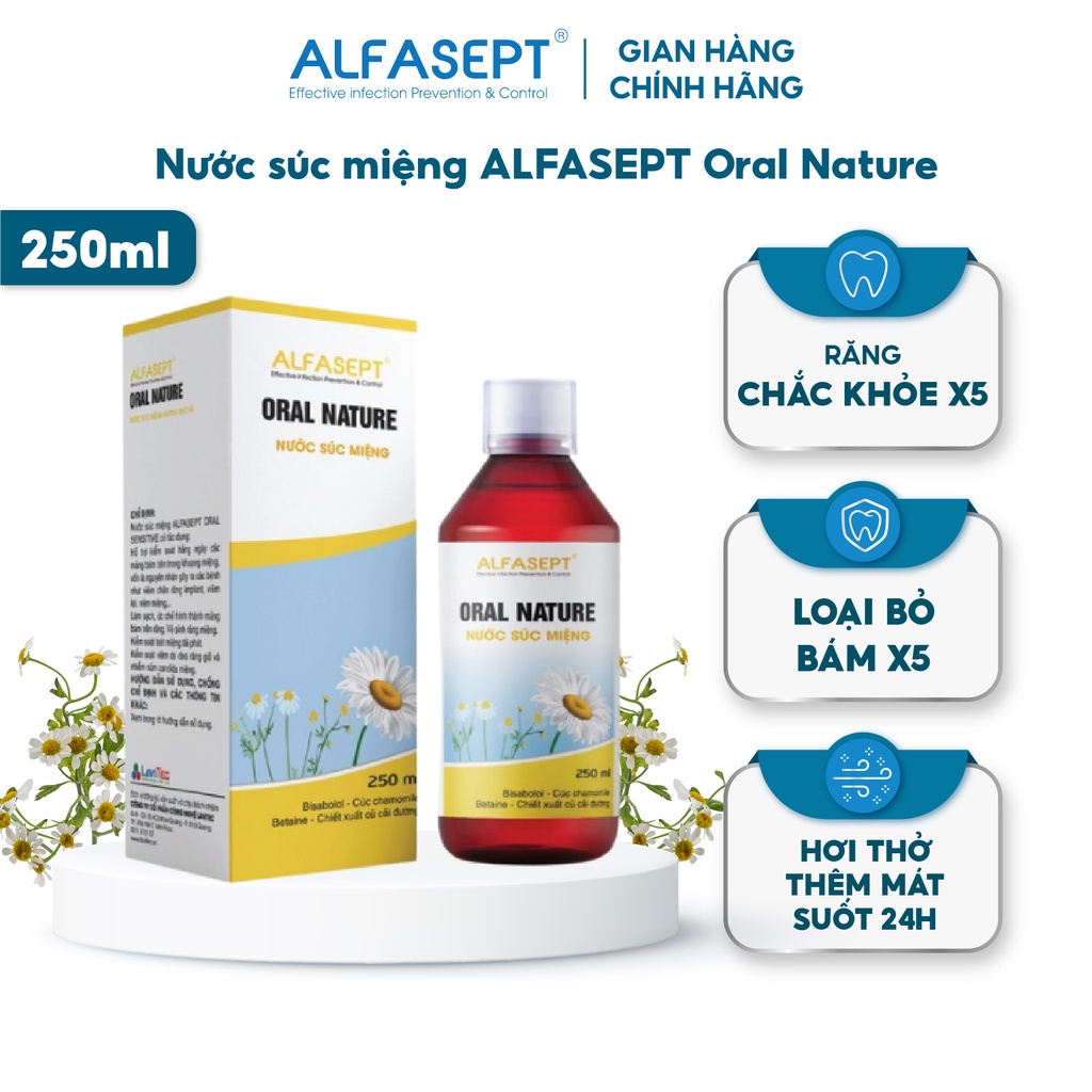 Nước Súc Miệng ALFASEPT Oral Nature Chiết Xuất Từ Cúc La Mã Giúp Giữ Ẩm Và Ngăn Ngừa Hôi Miệng Lọ 250ml