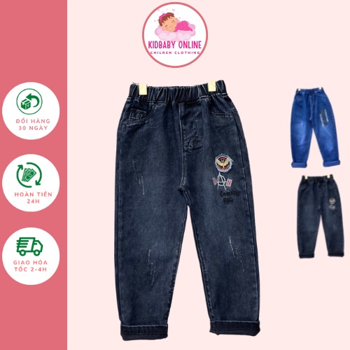 Quần Jeans Ống Rộng Thời Trang Cao Cấp Dành Cho Bé Trai 6-12 tuổi- Quần bò Jeans cho bé trai 25-50kg KidbabyOnline K143