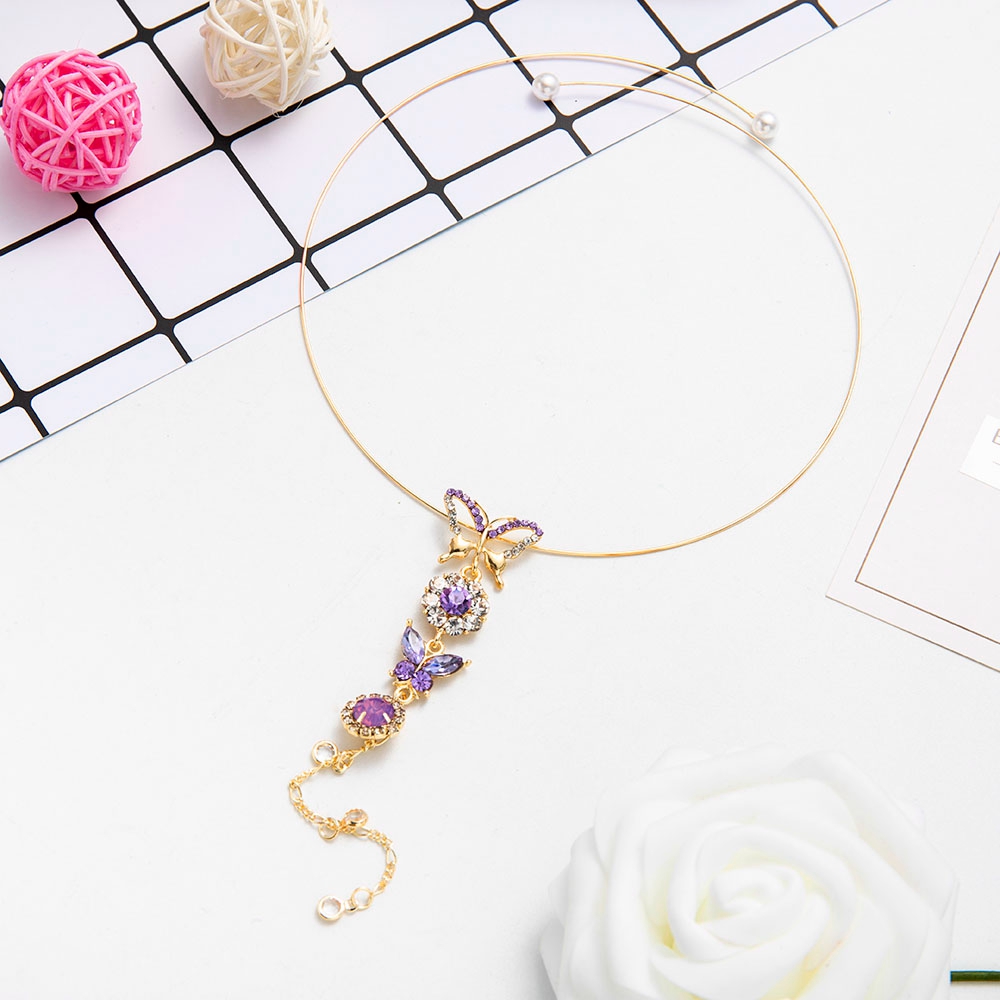 Vòng Cổ Choker Dài Đính Đá Hình Bướm Phong Cách Hàn Quốc