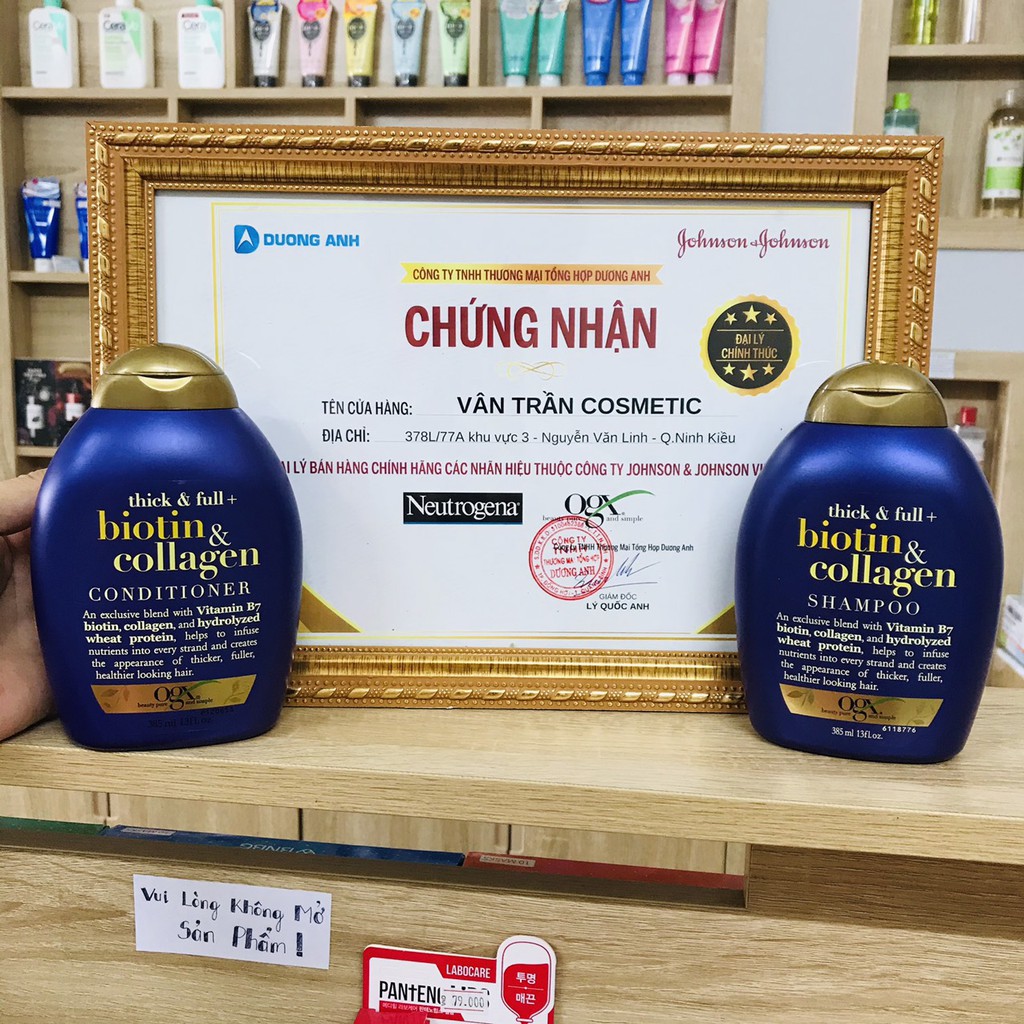 Dầu gội xả OGX Thick &amp; full + biotin &amp; collagen 385ml