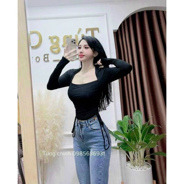 [ Xả kho 3 ngày ] Áo thun lụa OFF tay dài khoét ngực xinh GB05106