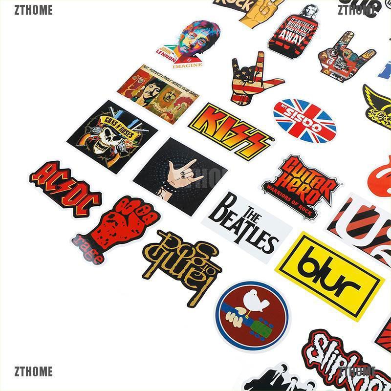 Bộ 52 sticker phong cách ban nhạc rock cổ điển dùng để trang trí vali hành lý/ván trượt