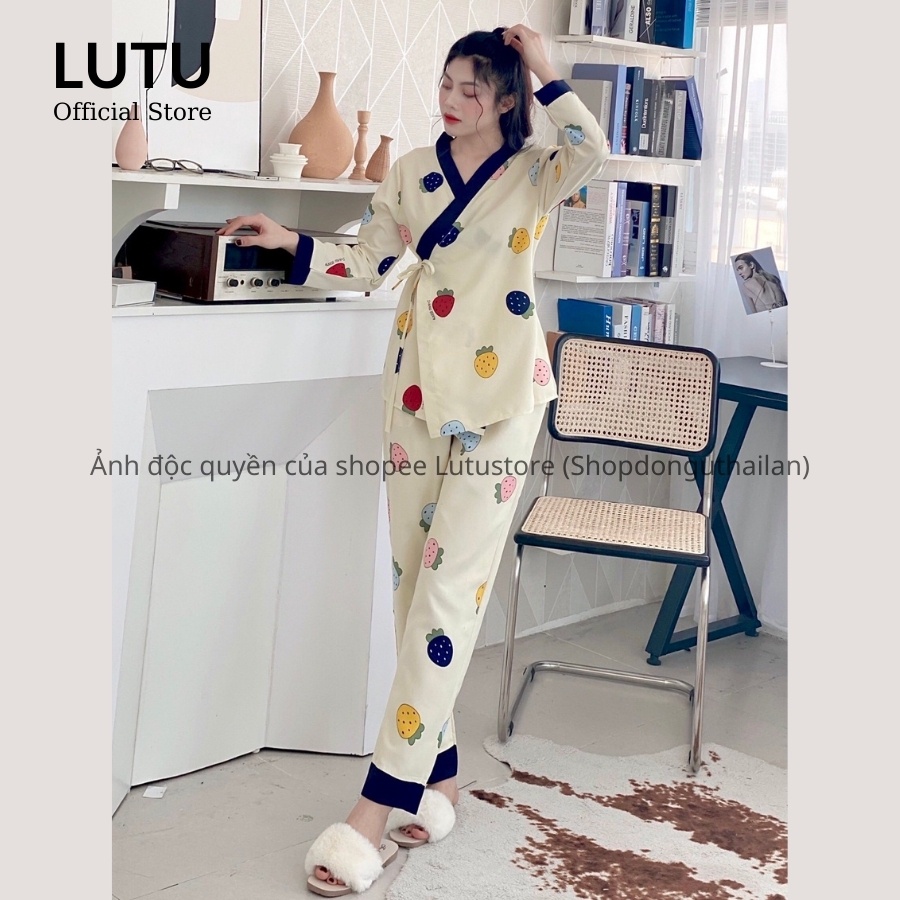 Bộ Pijama Kimono Dài Tay Phối Viền Họa Tiết Dễ Thương Chất Mềm Mịn | WebRaoVat - webraovat.net.vn