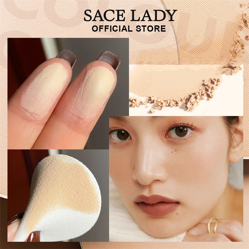 Sace Lady Bedak Phấn Nén Chống Nước Nhỏ Gọn Trang Điểm Kiềm Dầu Nhẹ Không Tì Vết Heby1