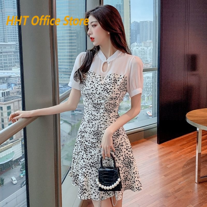 Đầm Ngắn Cổ Đứng Dáng Ôm Phong Cách Hàn Quốc Cổ Điển Thời Trang Cho Nữ