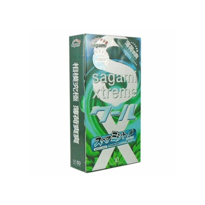 Bao cao su  SAGAMI Xtreme Spearmint, Siêu mỏng - Mát lạnh hương Bạc Hà - Hộp 10 cái