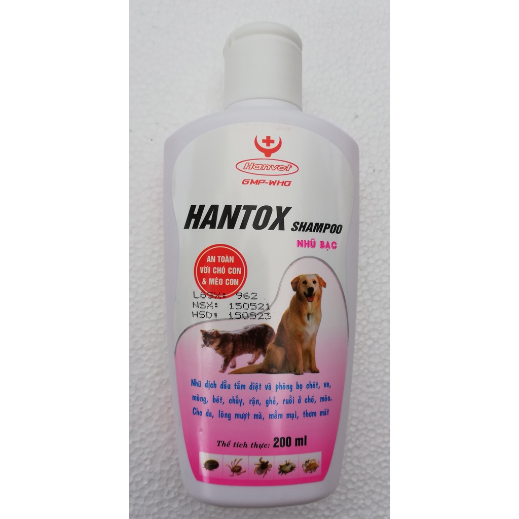 1 lọ Sữa Tắm Trị Ve Rận Bọ Chét An Toàn Với Chó Con Và Mèo Con Hantox Shampoo Hồng Nhũ Bạc 200ml