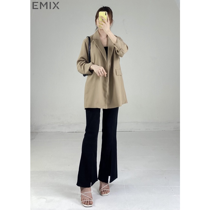 Áo khoác công sở nữ EMIX (2 màu), blazer, dáng dài, dài tay, form rộng, cổ vest, 2 cúc, có túi, chất trượt Hàn 6082 | BigBuy360 - bigbuy360.vn