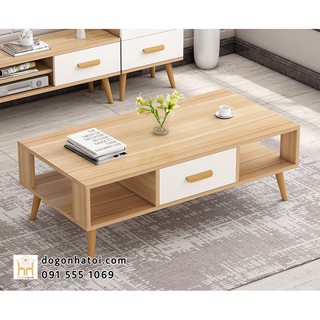 Bàn trà Bắc Âu rộng 1m2 x 60cm - màu trắng & vân gỗ- ĐỒ GỖ NHÀ TÔI