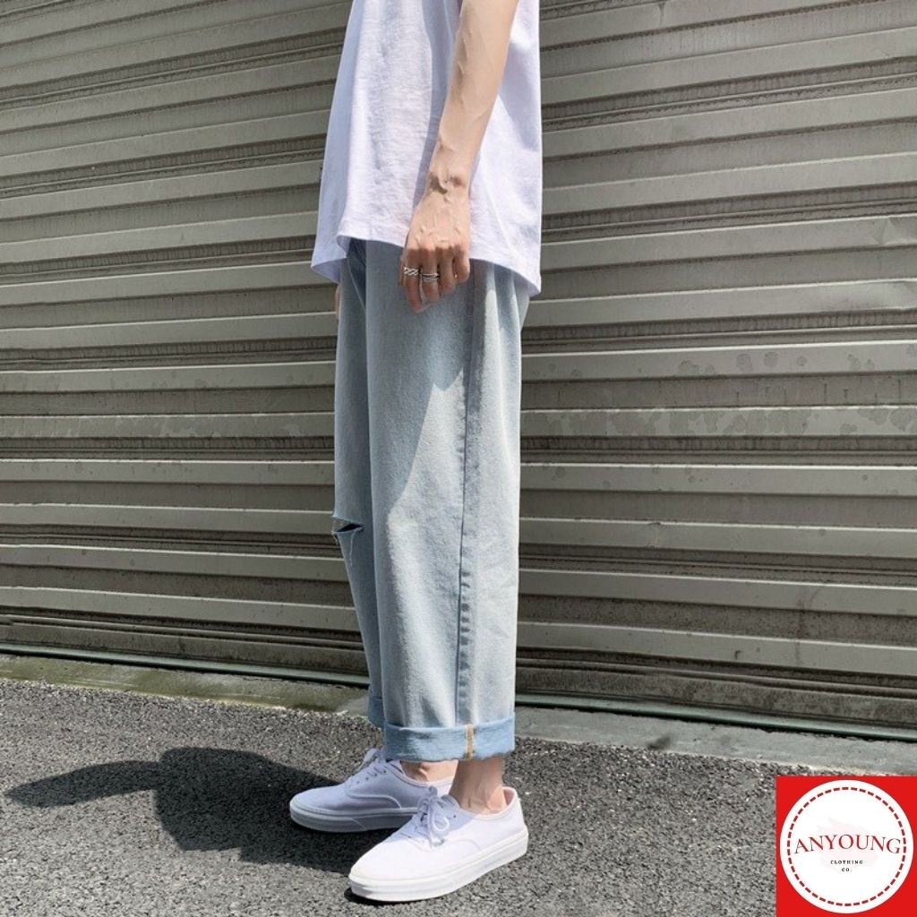 Quần Ống Rộng Nam Quần jean nam rách gối cá tính - năng động thời trang cao cấp ANYOUNG QD26