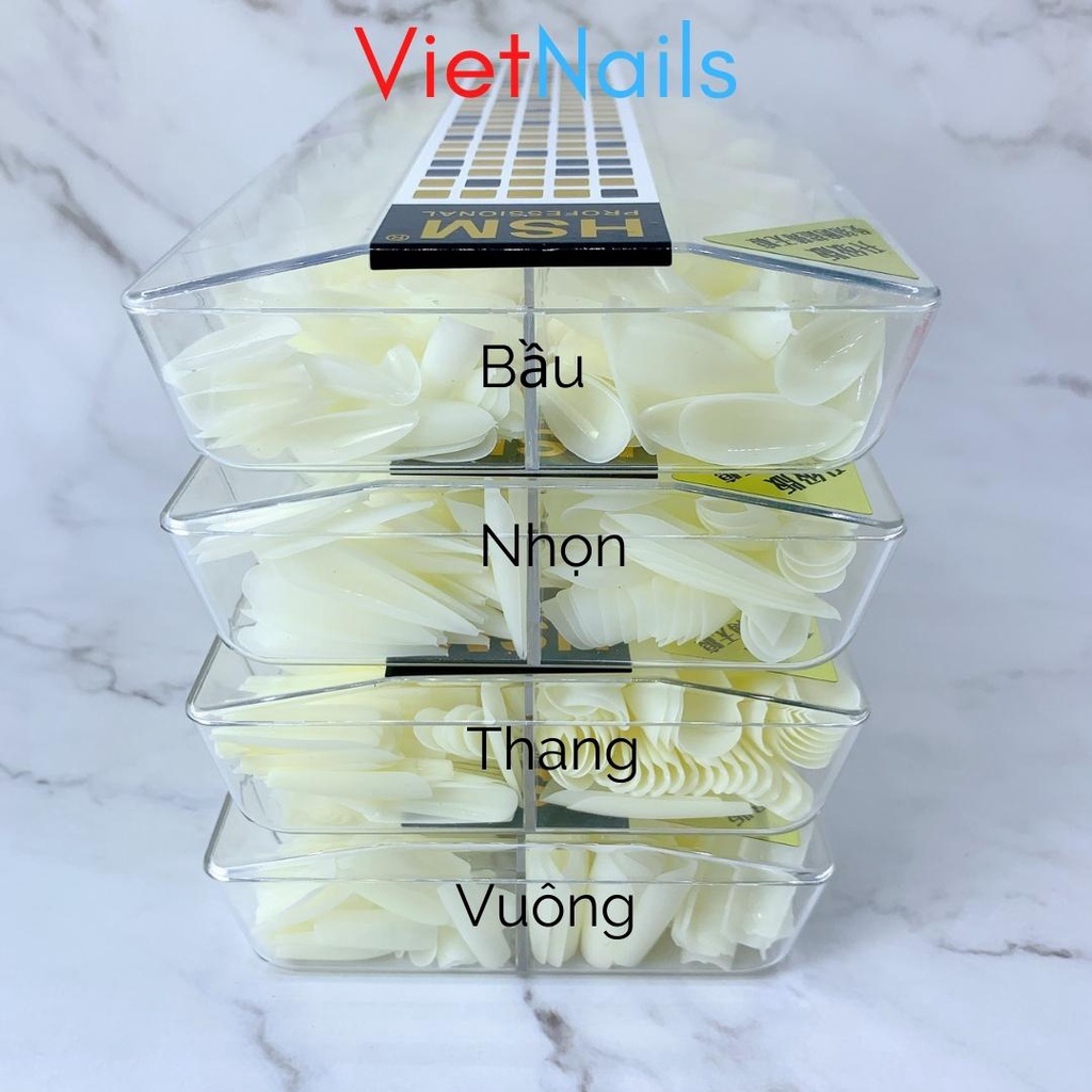 Móng Úp HSM Nhám Trong Đục Cao Cấp Đủ 4 Phom Hộp 500 Cái