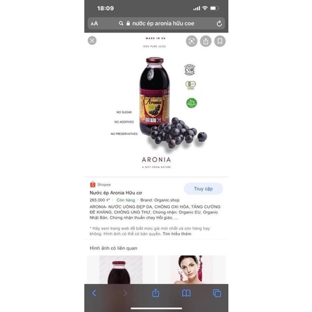 Nước ép trái cây ARONIA Chống oxy hoá ( lão hoá ) đẹp da (500ml) | BigBuy360 - bigbuy360.vn