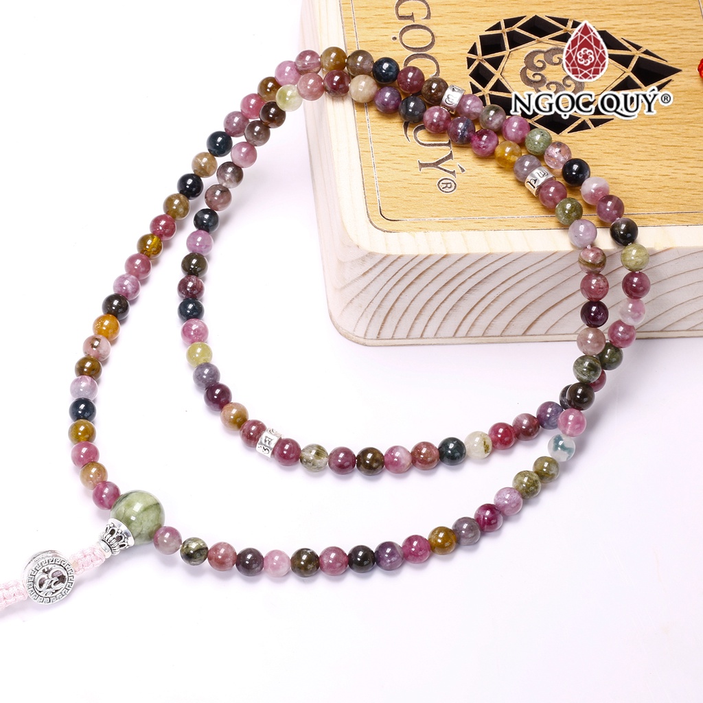 Vòng chuỗi 108 hạt đá tourmaline đa sắc - Ngọc Quý