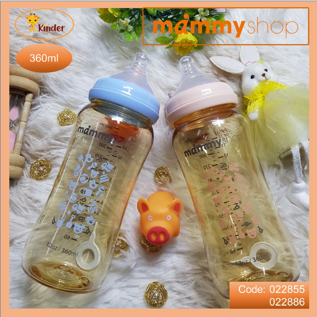 Bình sữa 360ml nhựa PPSU hồ lô cổ rộng mammyshop - màu xanh dương