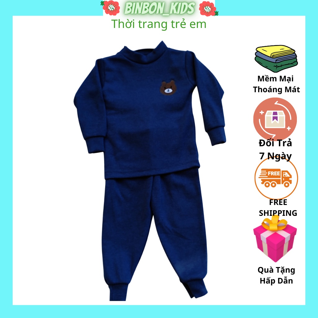 Đồ bộ bé trai bé gái Binbon kids, Bộ quần áo cho bé trai bé gái dài tay chất cotton gân cực ấm cho bé từ 6-17kg