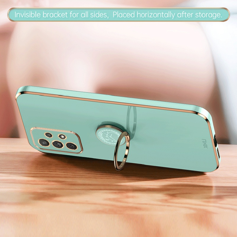Ốp Điện Thoại Silicon Dẻo Tráng Gương 6D Kèm Giá Đỡ Nhẫn Cho Samsung Galaxy A13 A23 A33 A03S A53 A73