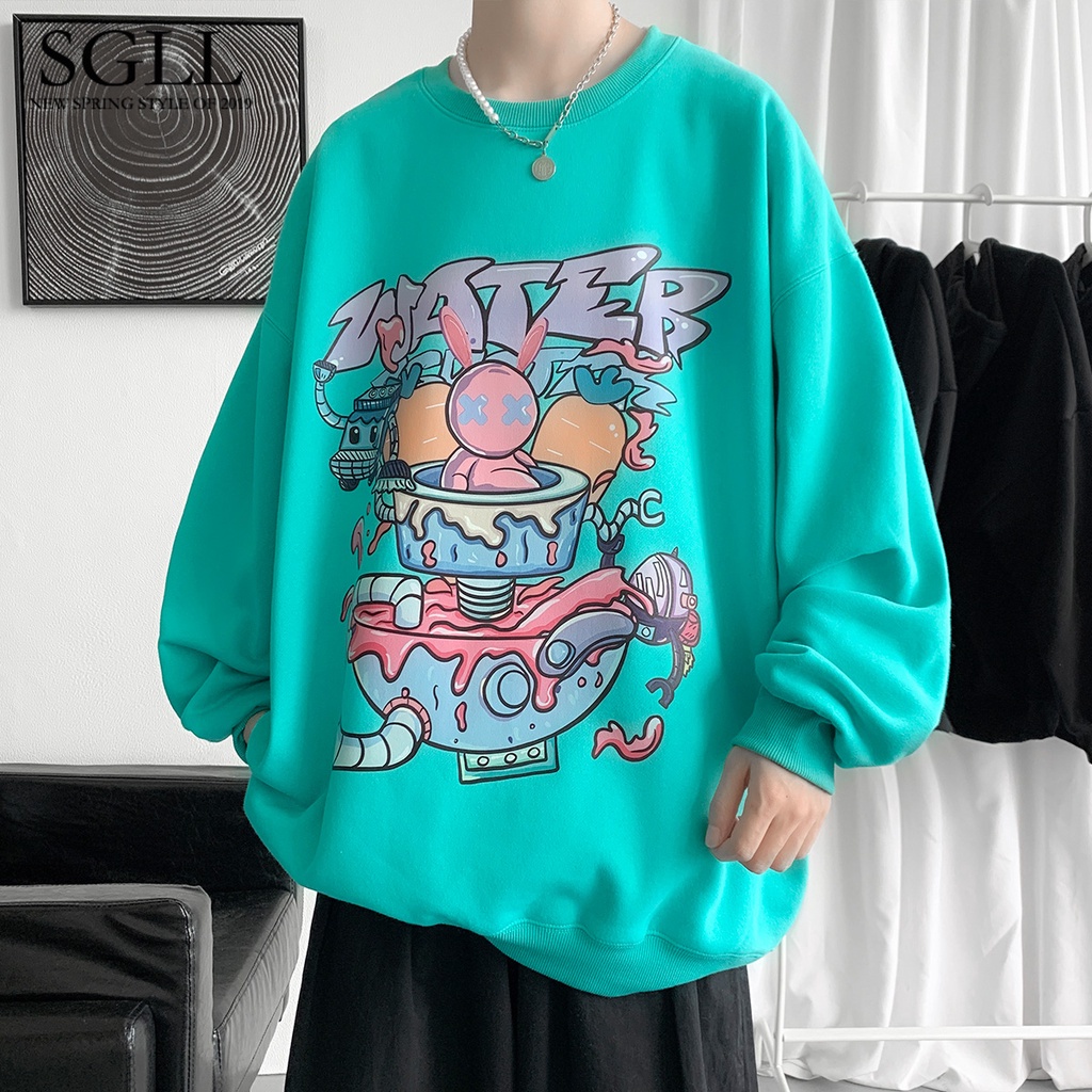 Áo thun tay dài cổ tròn dáng rộng in họa tiết graffiti phong cách hip hop Hồng Kông thời trang xuân thu dành cho nam
