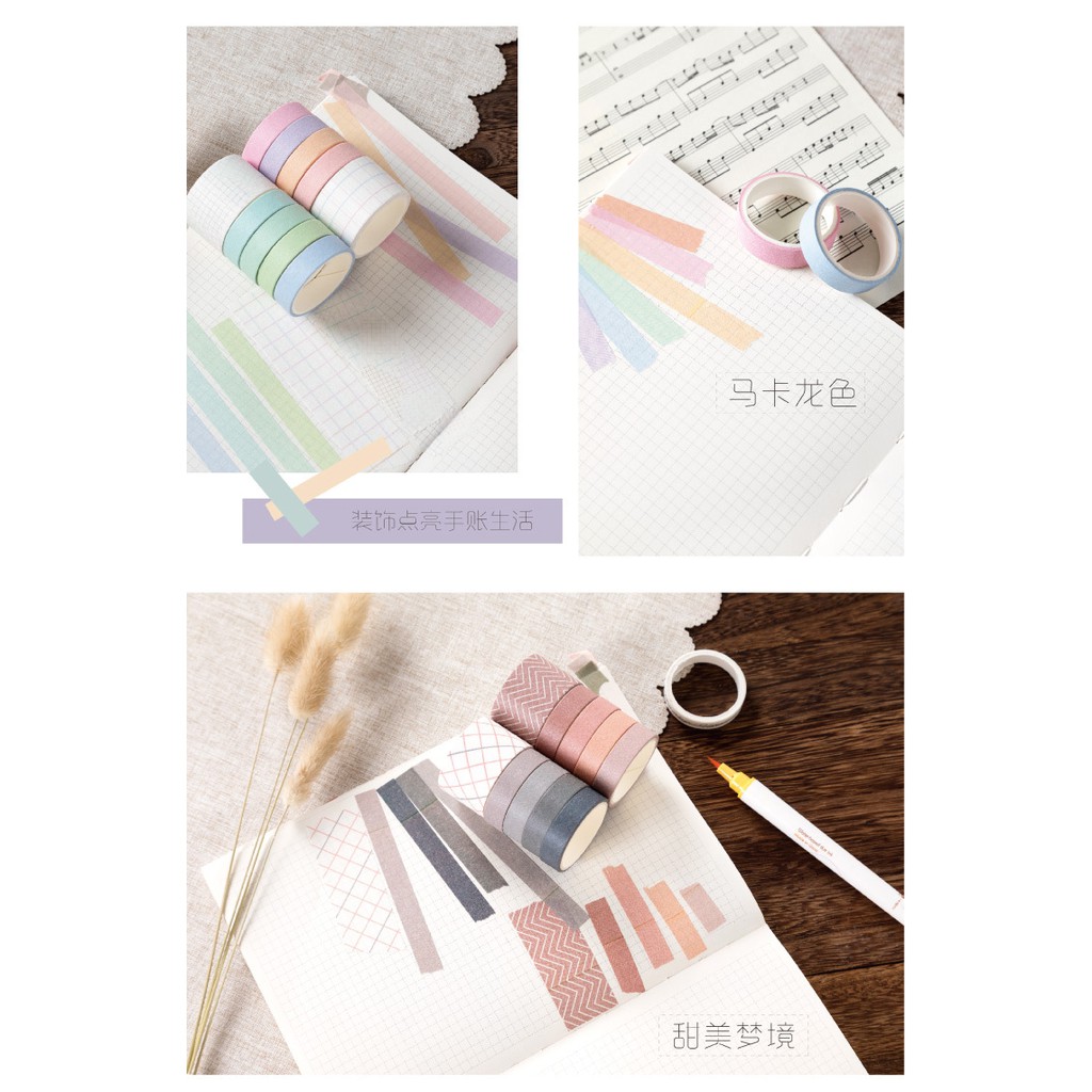 Washi tape set 10 cuộn trang trí sổ còng, sổ Bullet Journal, sổ Planner