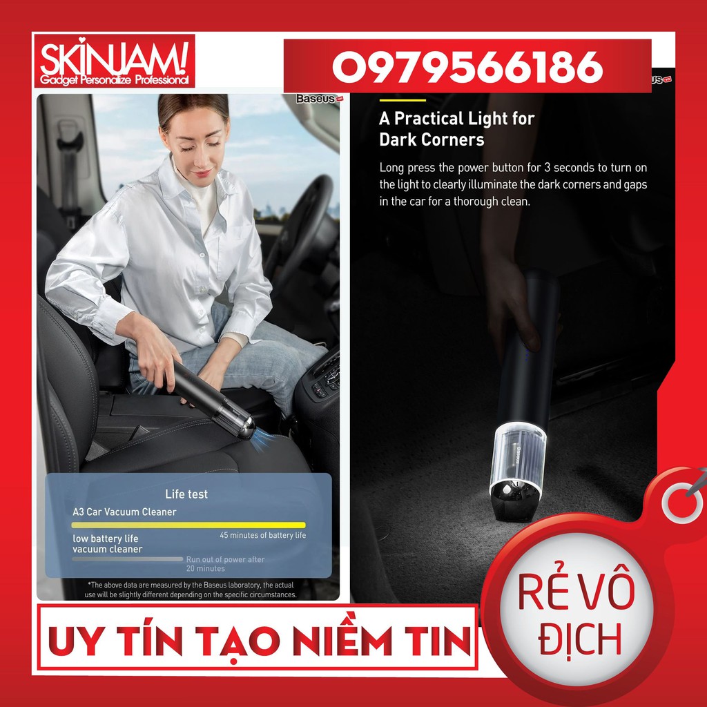 Máy Hút Bụi Cầm Tay Baseus A3 Car Vacuum Cleaner (15000pa, 135W)