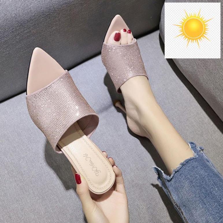 🌺Dép Cao Gót Đính Đá A136 Hở Mũi Nhọn / Giầy Cao Gót Đế Nhọn / Giầy cao Gót Hàn Quốc