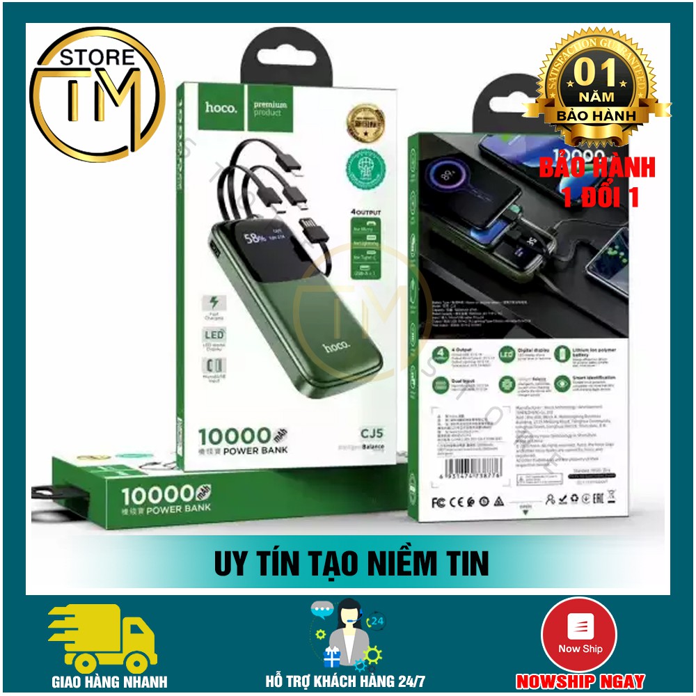 Pin Sạc Dự Phòng Đa Năng Mini 10000mah 20000mah Hoco CJ5/CJ5A Sẵn Cáp Sạc Tiện Lợi  - BẢO HÀNH CHÍNH HÃNG