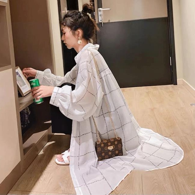 Áo Khoác cardigan Tay Dài Chống Nắng Họa Tiết Sọc Caro Thời Trang Mùa Hè Cho Nữ