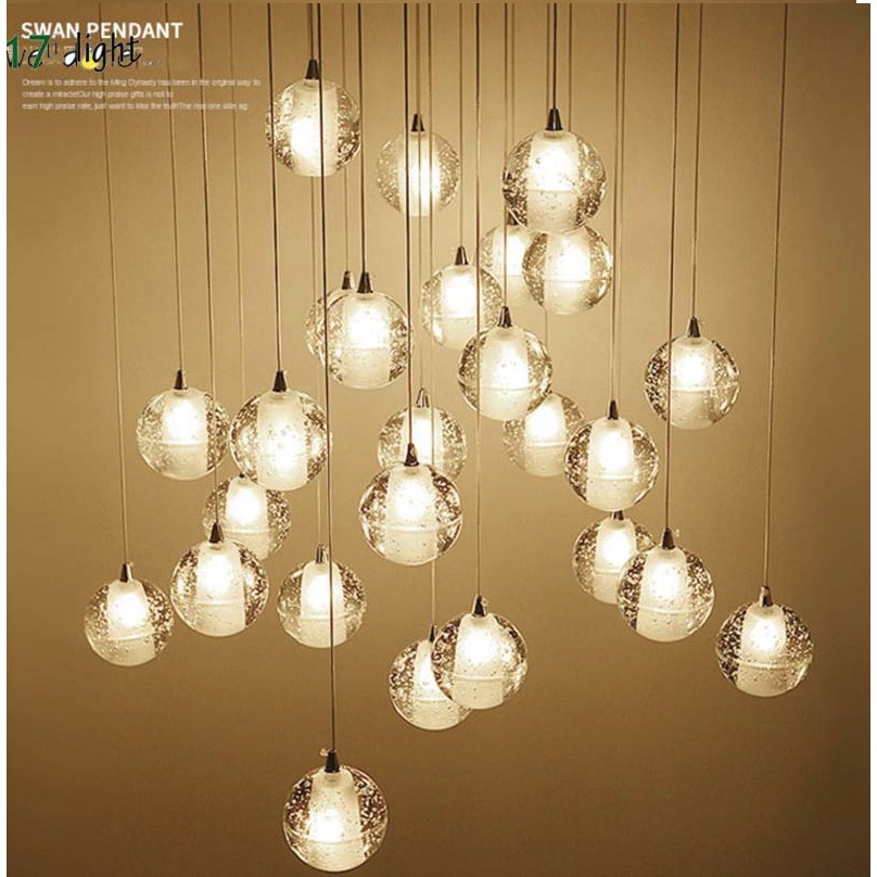 Bộ 10 Đèn thả thông tầng pha lê giọt nước thủy tinh - Kèm Đế Chung Tròn - Tặng kèm bóng LED - Bảo Hành 1 Năm