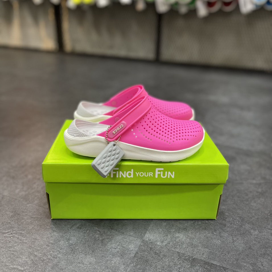 LC - Dép Crocs Hồng Xám, Dép Sục Nữ Literide Clog Đi Mưa Cao Cấp - Sấu Vui Vẻ