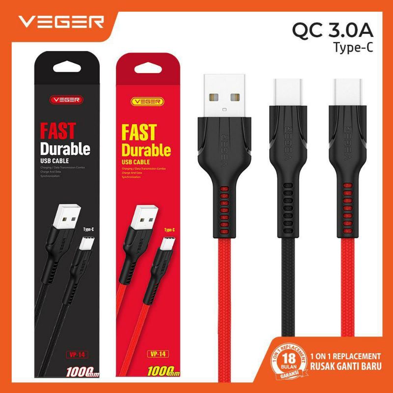 Dây Cáp Sạc Nhanh Veger Vp-14 Type C Usb 3.0a 1000mm