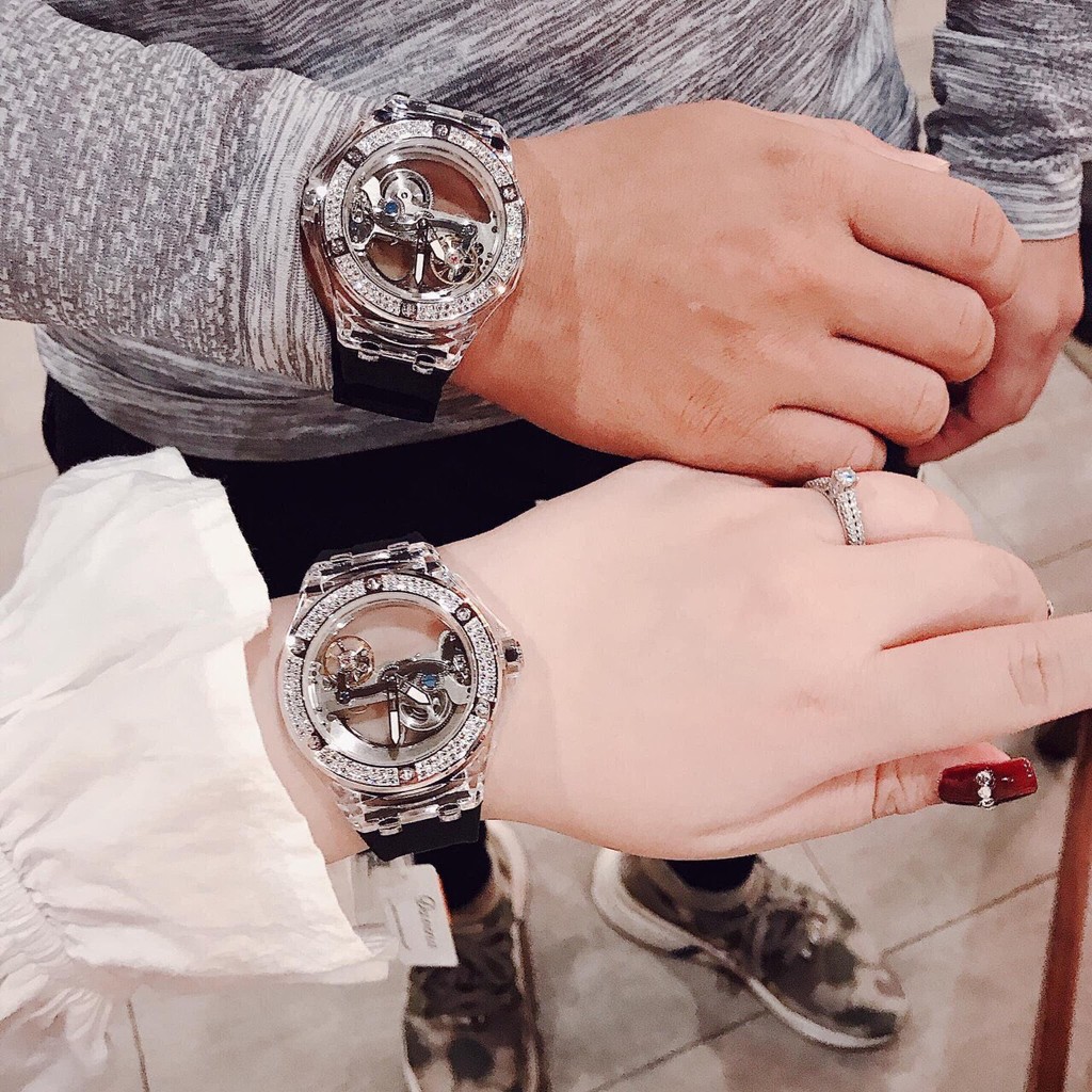 Đồng Hồ Davena Nam Automatic D31592 Mặt Lộ Máy Trong Suốt Dây Silicon Đen 42mm Silver Authentic